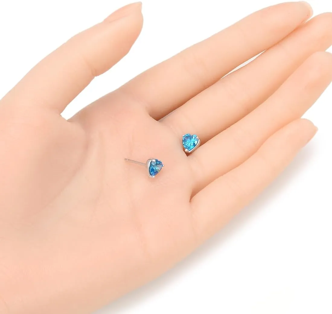 1 Pair Adabele Authentic Sterling Silver Heart Birthstone Stud Earrings 6mm/0.84 Carat Cubic Zirconia Diamond Gemstone Hypoallergenic Nickel Free Tarnish Resistant Women Jewelry