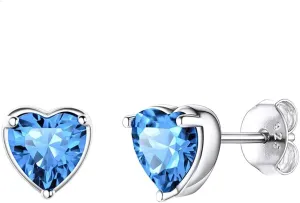 1 Pair Adabele Authentic Sterling Silver Heart Birthstone Stud Earrings 6mm/0.84 Carat Cubic Zirconia Diamond Gemstone Hypoallergenic Nickel Free Tarnish Resistant Women Jewelry