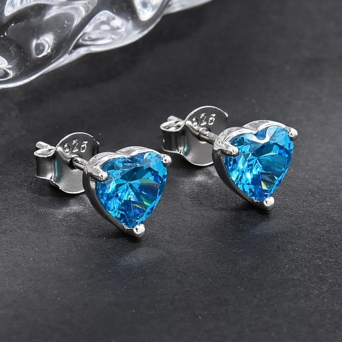 1 Pair Adabele Authentic Sterling Silver Heart Birthstone Stud Earrings 6mm/0.84 Carat Cubic Zirconia Diamond Gemstone Hypoallergenic Nickel Free Tarnish Resistant Women Jewelry