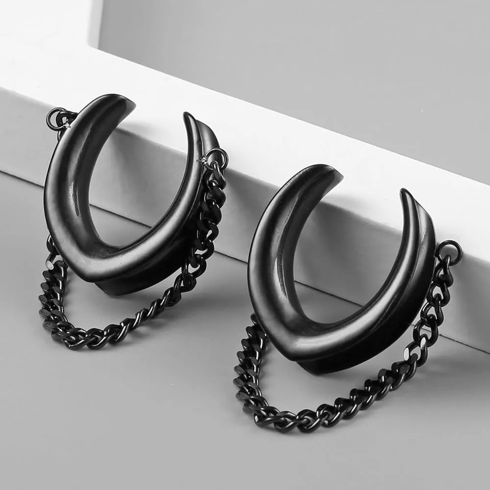 1 Pair Classic Saddle with Chain for Stretched Ears Hypoallergenic 316 Stainless Steel Ear cuff Tunels 00G 8mm-25mm (0G-1") Body Piercing Jewelry