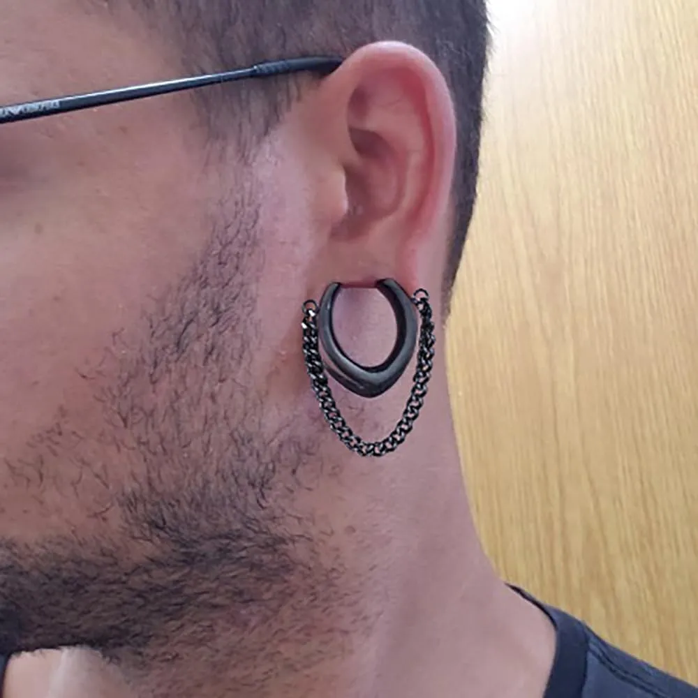 1 Pair Classic Saddle with Chain for Stretched Ears Hypoallergenic 316 Stainless Steel Ear cuff Tunels 00G 8mm-25mm (0G-1") Body Piercing Jewelry