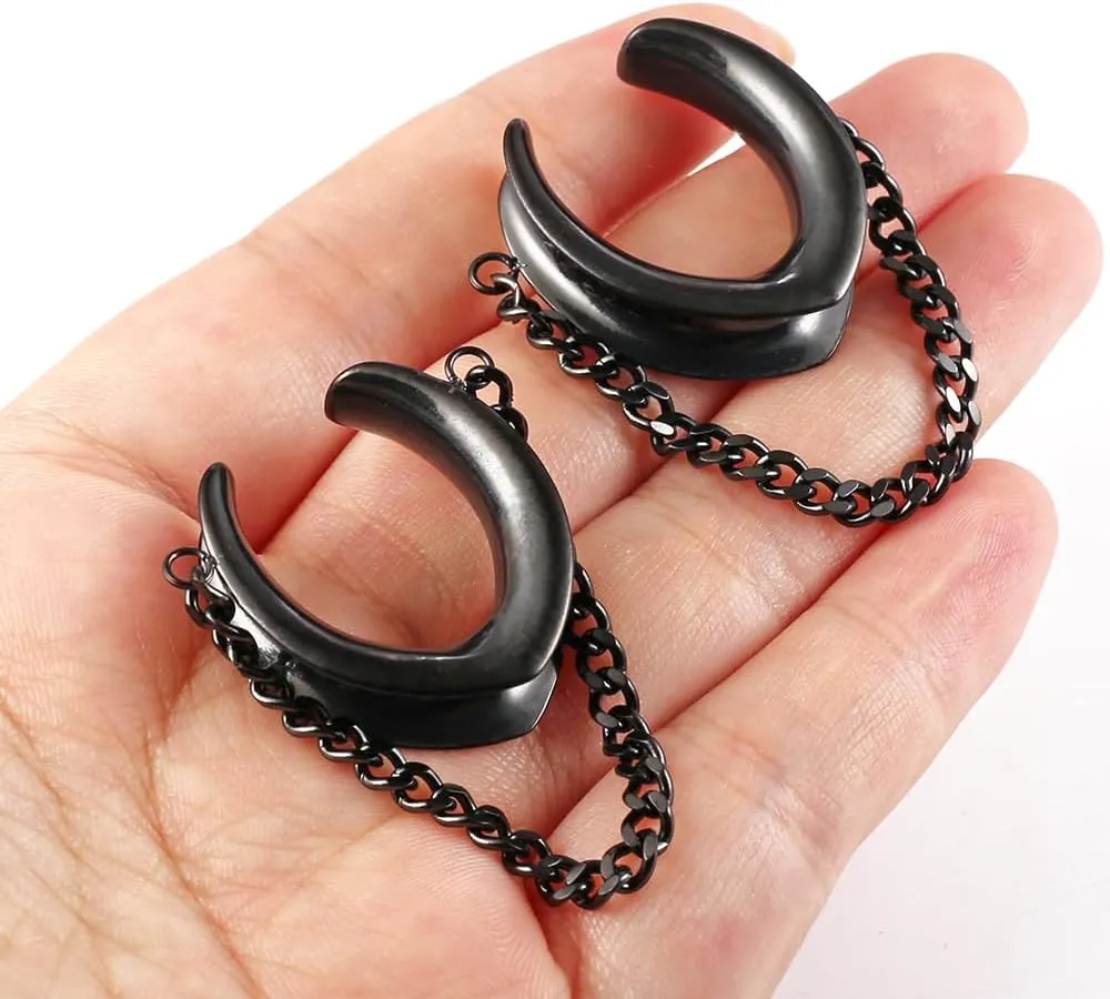 1 Pair Classic Saddle with Chain for Stretched Ears Hypoallergenic 316 Stainless Steel Ear cuff Tunels 00G 8mm-25mm (0G-1") Body Piercing Jewelry