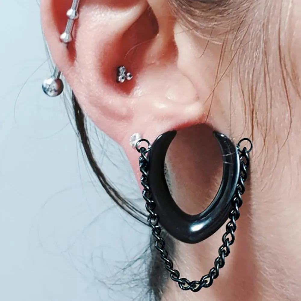 1 Pair Classic Saddle with Chain for Stretched Ears Hypoallergenic 316 Stainless Steel Ear cuff Tunels 00G 8mm-25mm (0G-1") Body Piercing Jewelry