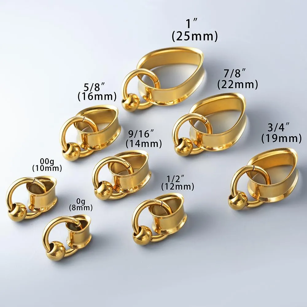 1 pair Ear Gauges with 1 ring 1 ball Hypoallergenic 316 earrings weight Stainless Steel Ear Stretchers Plus Tunnels (0G-1") 8mm-25mm 00G Body Piercing Jewelry