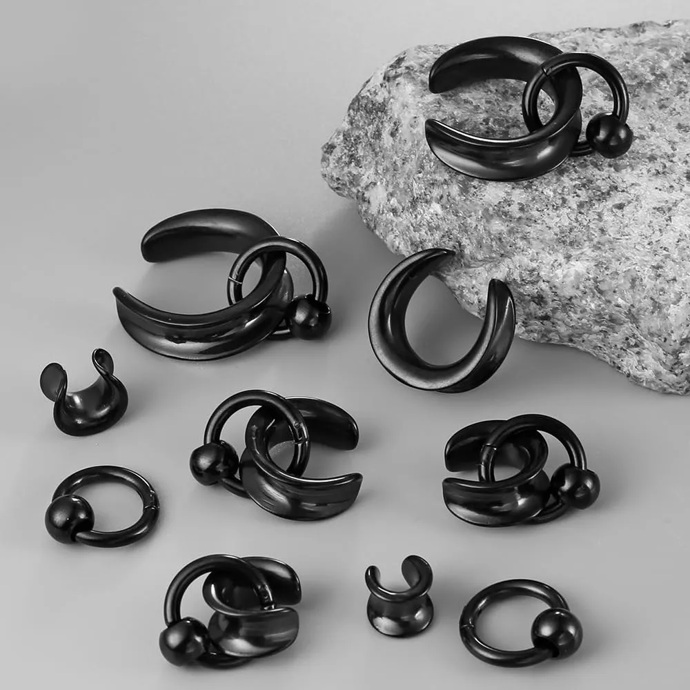1 pair Ear Gauges with 1 ring 1 ball Hypoallergenic 316 earrings weight Stainless Steel Ear Stretchers Plus Tunnels (0G-1") 8mm-25mm 00G Body Piercing Jewelry