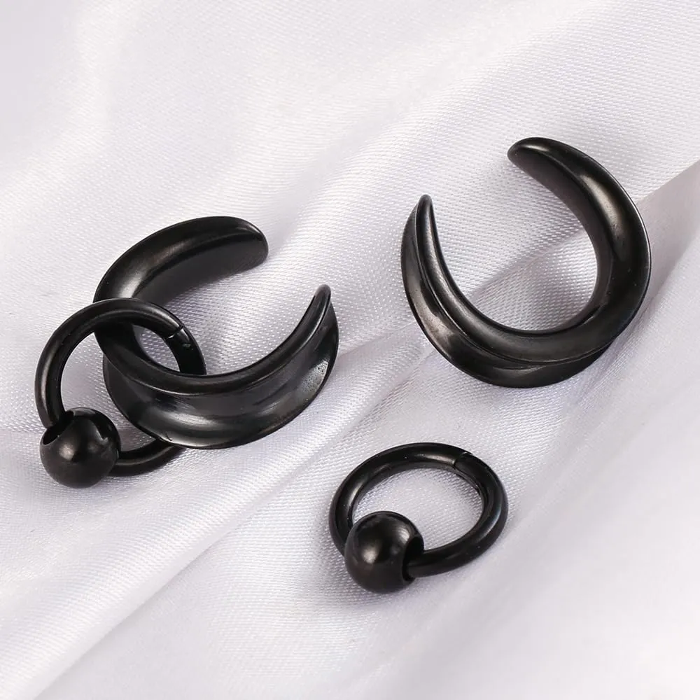 1 pair Ear Gauges with 1 ring 1 ball Hypoallergenic 316 earrings weight Stainless Steel Ear Stretchers Plus Tunnels (0G-1") 8mm-25mm 00G Body Piercing Jewelry
