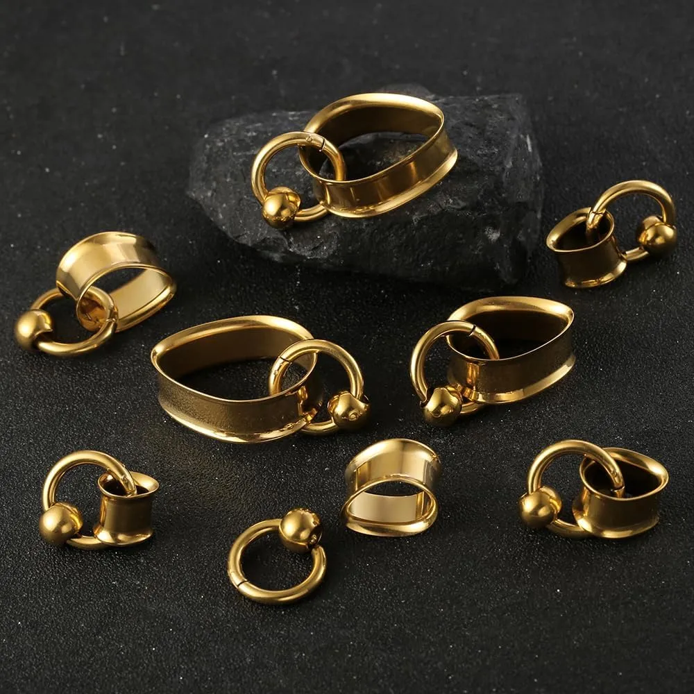 1 pair Ear Gauges with 1 ring 1 ball Hypoallergenic 316 earrings weight Stainless Steel Ear Stretchers Plus Tunnels (0G-1") 8mm-25mm 00G Body Piercing Jewelry