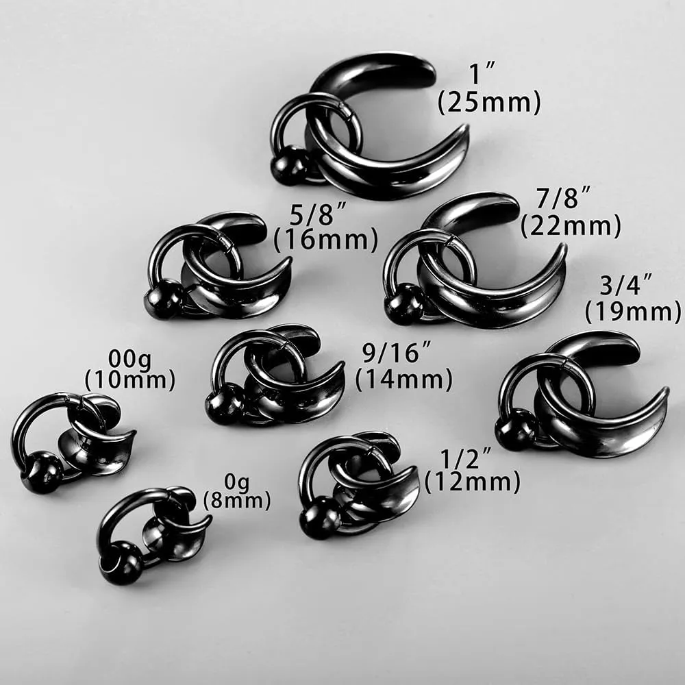 1 pair Ear Gauges with 1 ring 1 ball Hypoallergenic 316 earrings weight Stainless Steel Ear Stretchers Plus Tunnels (0G-1") 8mm-25mm 00G Body Piercing Jewelry