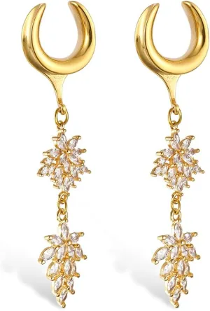 1 Pair saddle gauges Crystal Dangle earrings Ear Tunnels Plugs 316 Stainless Steel Ear Weight Plugs Hypoallergenic expander Piercing Body Jewelry