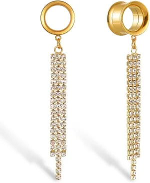 1 Pair saddle gauges Crystal Dangle earrings Ear Tunnels Plugs 316 Stainless Steel Ear Weight Plugs Hypoallergenic expander Piercing Body Jewelry