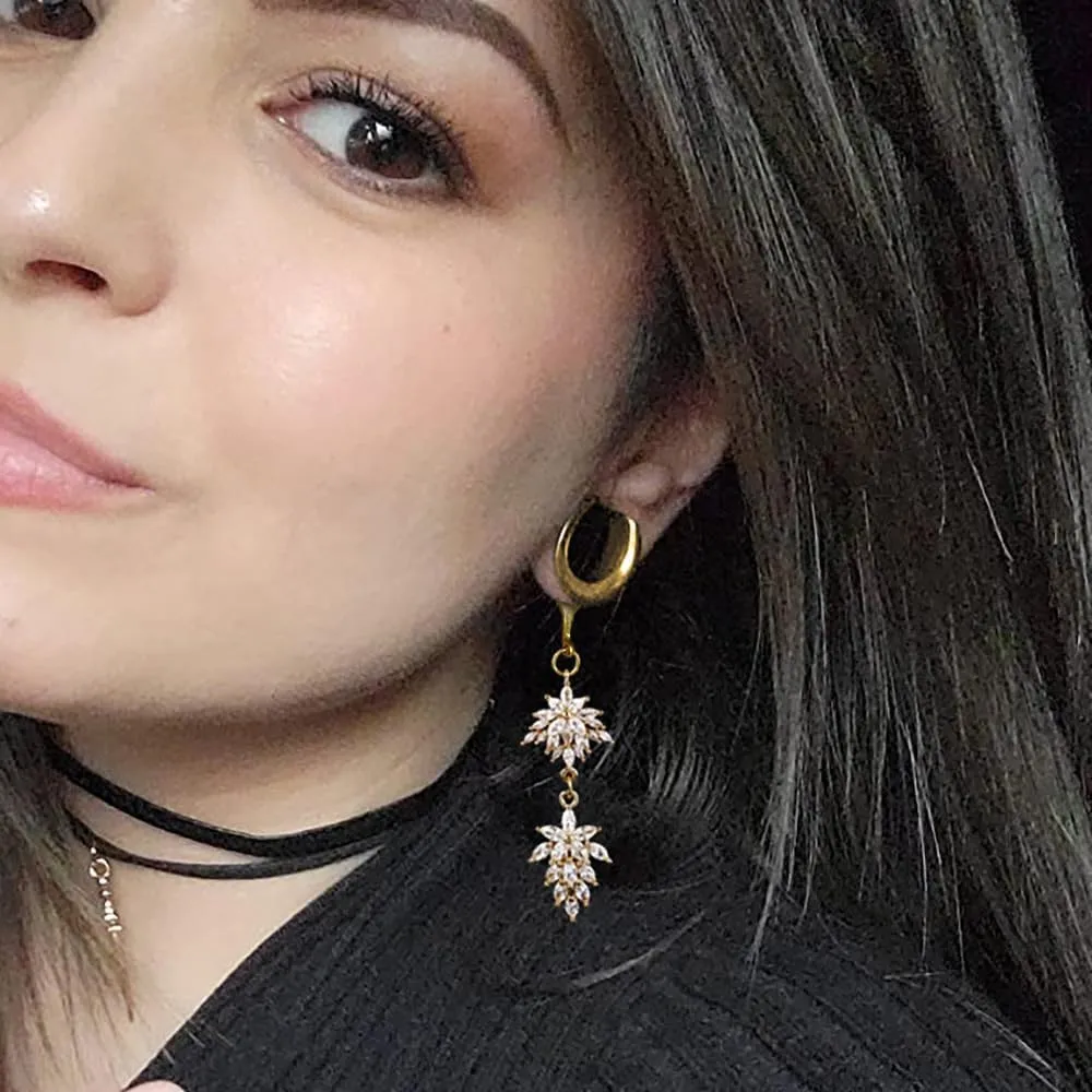 1 Pair saddle gauges Crystal Dangle earrings Ear Tunnels Plugs 316 Stainless Steel Ear Weight Plugs Hypoallergenic expander Piercing Body Jewelry