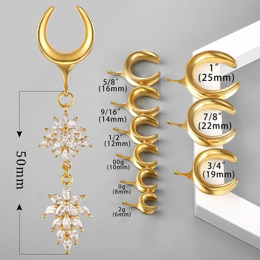 1 Pair saddle gauges Crystal Dangle earrings Ear Tunnels Plugs 316 Stainless Steel Ear Weight Plugs Hypoallergenic expander Piercing Body Jewelry