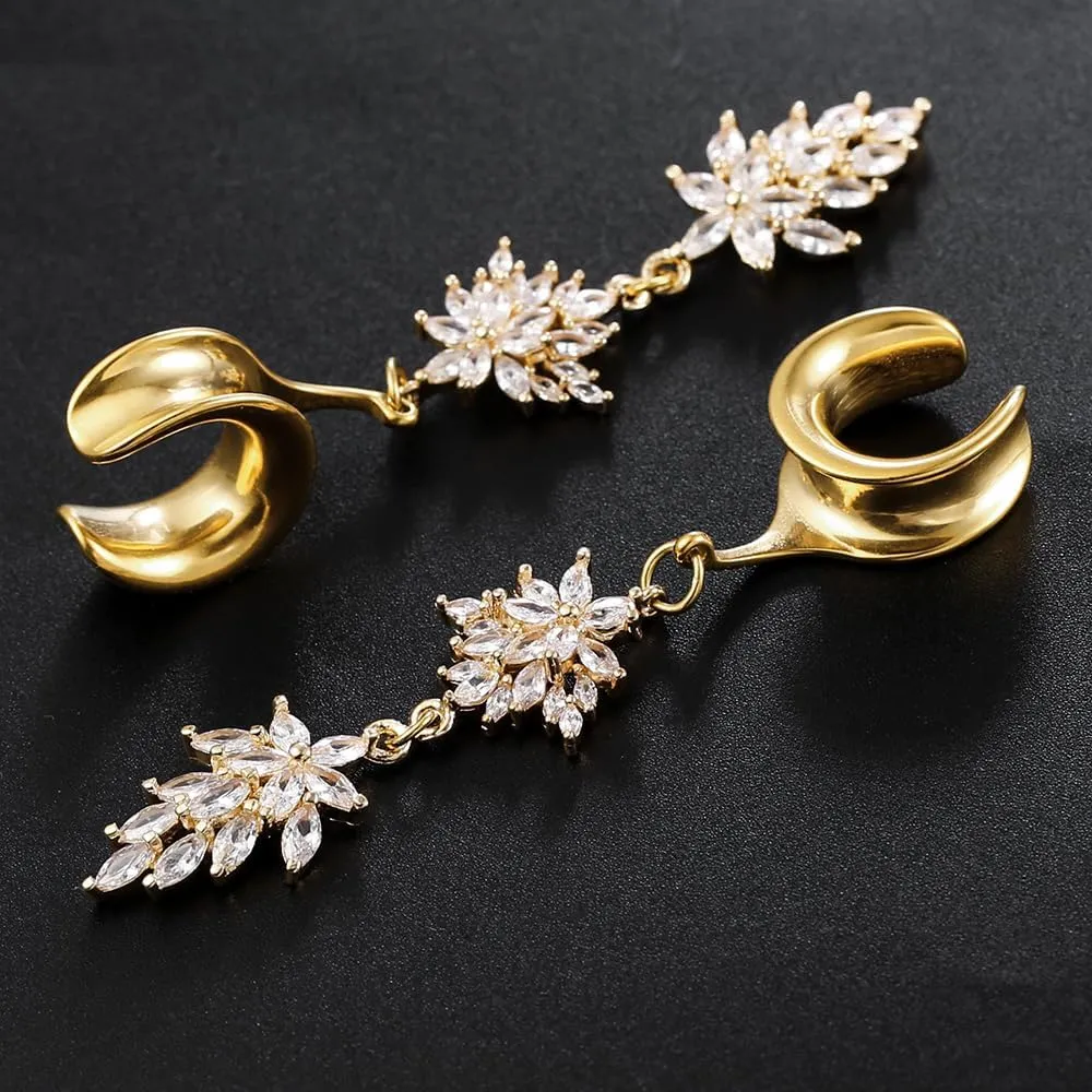 1 Pair saddle gauges Crystal Dangle earrings Ear Tunnels Plugs 316 Stainless Steel Ear Weight Plugs Hypoallergenic expander Piercing Body Jewelry