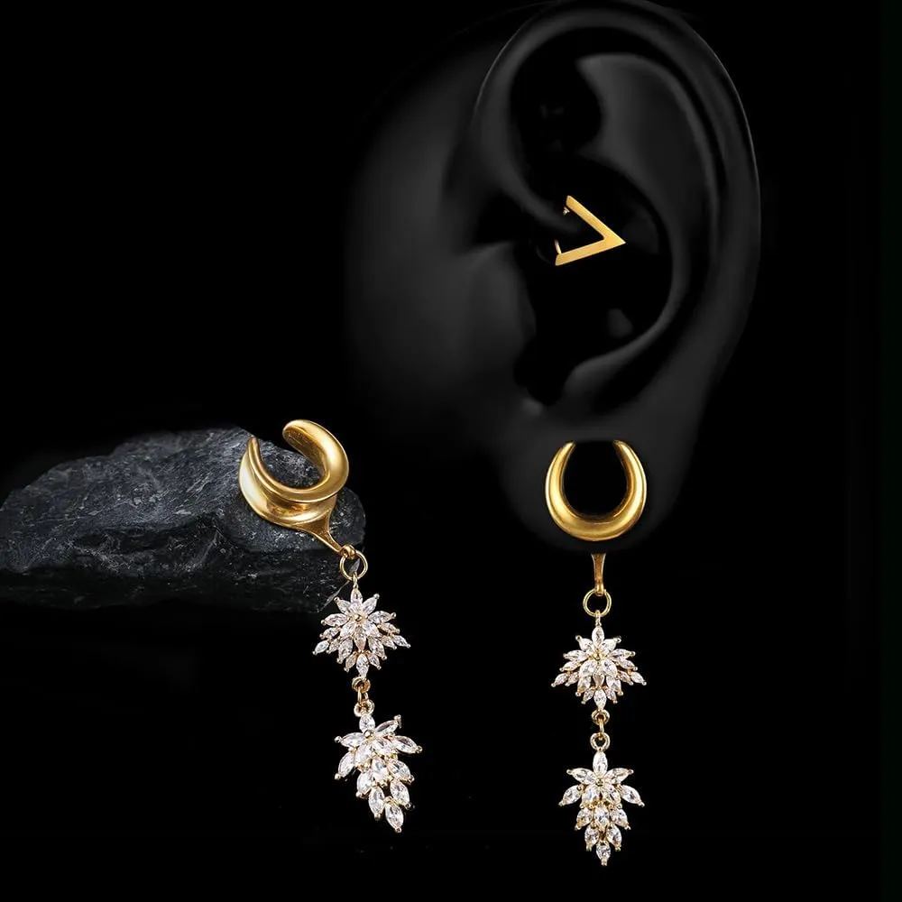 1 Pair saddle gauges Crystal Dangle earrings Ear Tunnels Plugs 316 Stainless Steel Ear Weight Plugs Hypoallergenic expander Piercing Body Jewelry