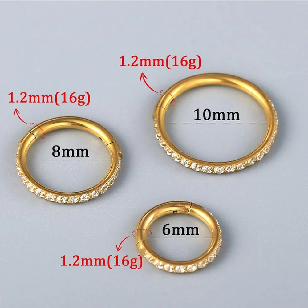 10 PCS Septum Rings Hoop with CZ, 16G/1.2*(6-8-10)mm earrings Surgical Stainless Steel ear gauges weight,Segment Nose Rings, Cartilage Clicker Hoop Earrings for Rook, Daith, Tragus,Gold Silver