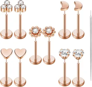 10pcs 20G/18G/16G Threadless Push-in Tragus Conch Cartilage Flat Back Helix Labret Monroe Lip Ring Daith Piercing Jewelry