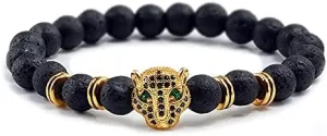 12 Style Bracelet Men Black Lava Healing Balance Beads Reiki Buddha Prayer Natural Stone Yoga Bracelet For Women Leopard Head BR2G8 (G black style 2)