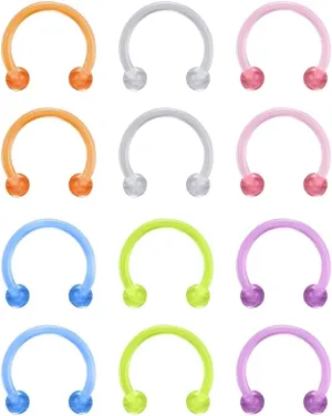 14g 16g Clear Nose Septum Rings Retainer, Plastic Nose Rings for Work Surgery, Horseshoe Smiley Piercing Jewelry, Clear Piercing Retainer for Eyebrow Daith Rook Tragus Helix Piercing Jewelry