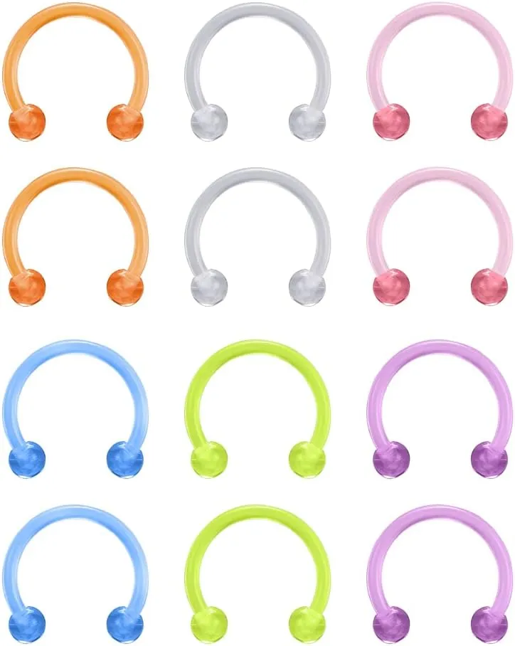 14g 16g Clear Nose Septum Rings Retainer, Plastic Nose Rings for Work Surgery, Horseshoe Smiley Piercing Jewelry, Clear Piercing Retainer for Eyebrow Daith Rook Tragus Helix Piercing Jewelry