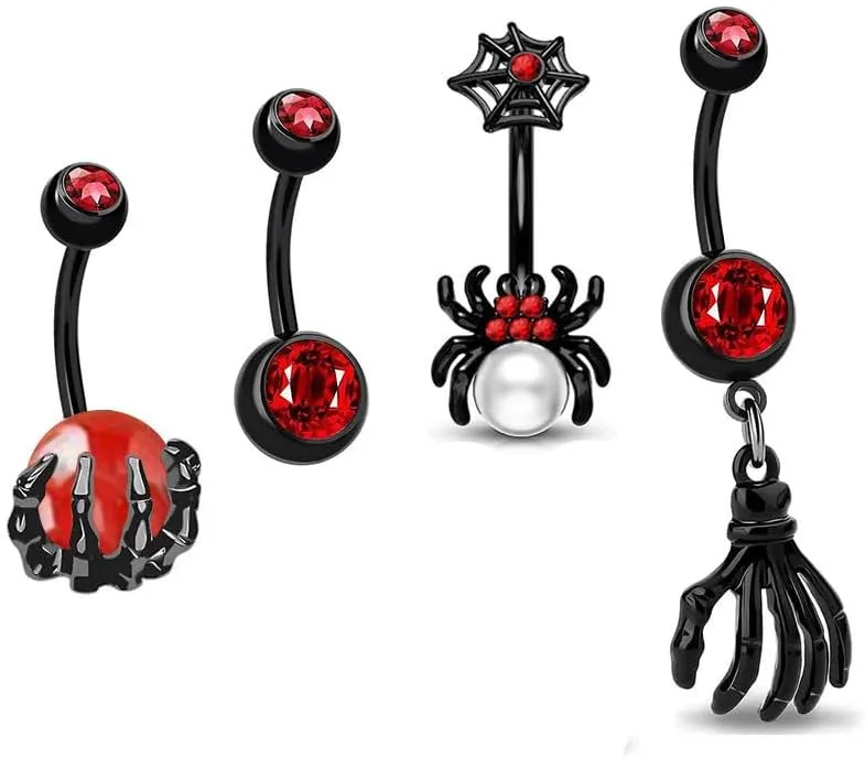 14G 316l Surgical Stainless Steel Black Belly Navel Button Rings with Dangling Sparkly Cubic Zirconia, Screw Bar Design Body Piercing