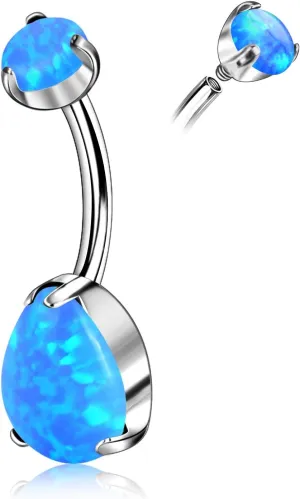 14G Belly Button Rings G23 Titanium Navel Rings Belly Rings Opal Navel Curved Barbell Belly Bars Internally Threaded Opal Belly Rings Piercing Jewelry for Women 10MM
