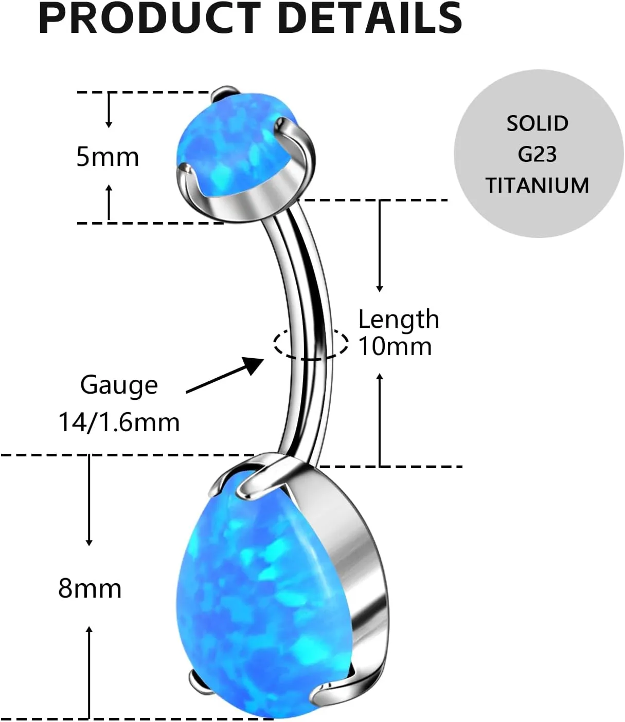14G Belly Button Rings G23 Titanium Navel Rings Belly Rings Opal Navel Curved Barbell Belly Bars Internally Threaded Opal Belly Rings Piercing Jewelry for Women 10MM