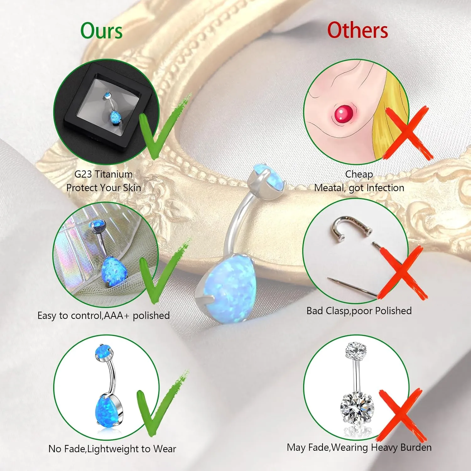 14G Belly Button Rings G23 Titanium Navel Rings Belly Rings Opal Navel Curved Barbell Belly Bars Internally Threaded Opal Belly Rings Piercing Jewelry for Women 10MM