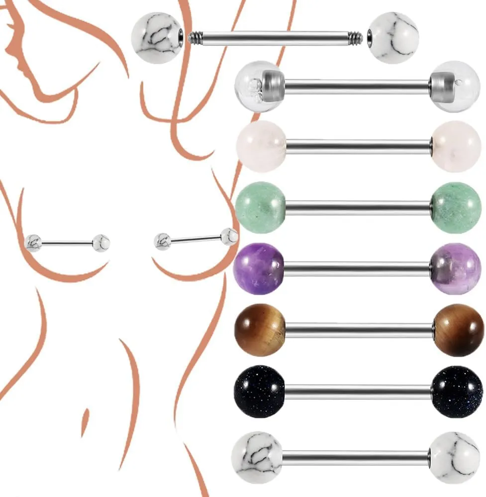 14G Turquoise Crystal Ball Nipple Rings for Women Stainless Steel Nipplerings Tongue Rings Studs Nipple Straight Barbell Body Piercing Jewelry Hypoallergenic