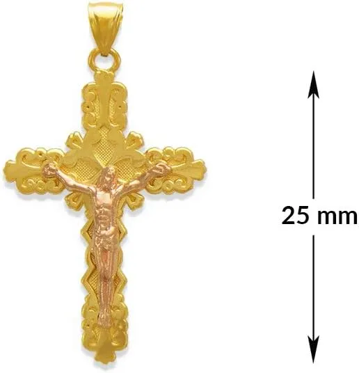 14K Gold Jesus Cross Pendant - Luxury Yellow White Catholic Christian Religious Necklace - Nice Jewelry Gift for Women and Men - Size 25 MM