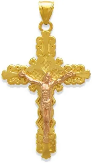 14K Gold Jesus Cross Pendant - Luxury Yellow White Catholic Christian Religious Necklace - Nice Jewelry Gift for Women and Men - Size 25 MM