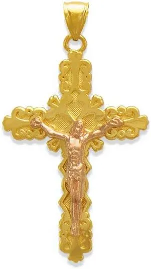 14K Gold Jesus Cross Pendant - Luxury Yellow White Catholic Christian Religious Necklace - Nice Jewelry Gift for Women and Men - Size 25 MM