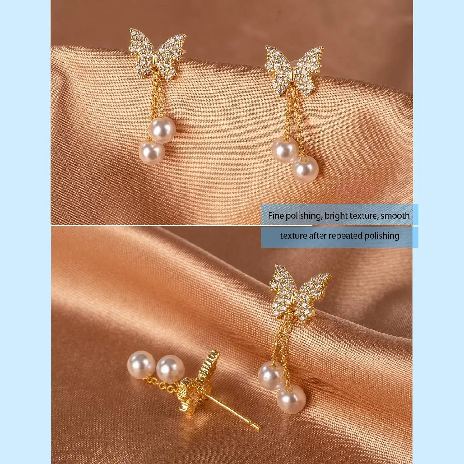 14K Gold Plated 925 Sterling Silver Posts Bow Earrings for Women, Cubic Zirconia Butterfly Stud Earrings, Hypoallergenic Earrings Fashion Jewelry Gifts for Women