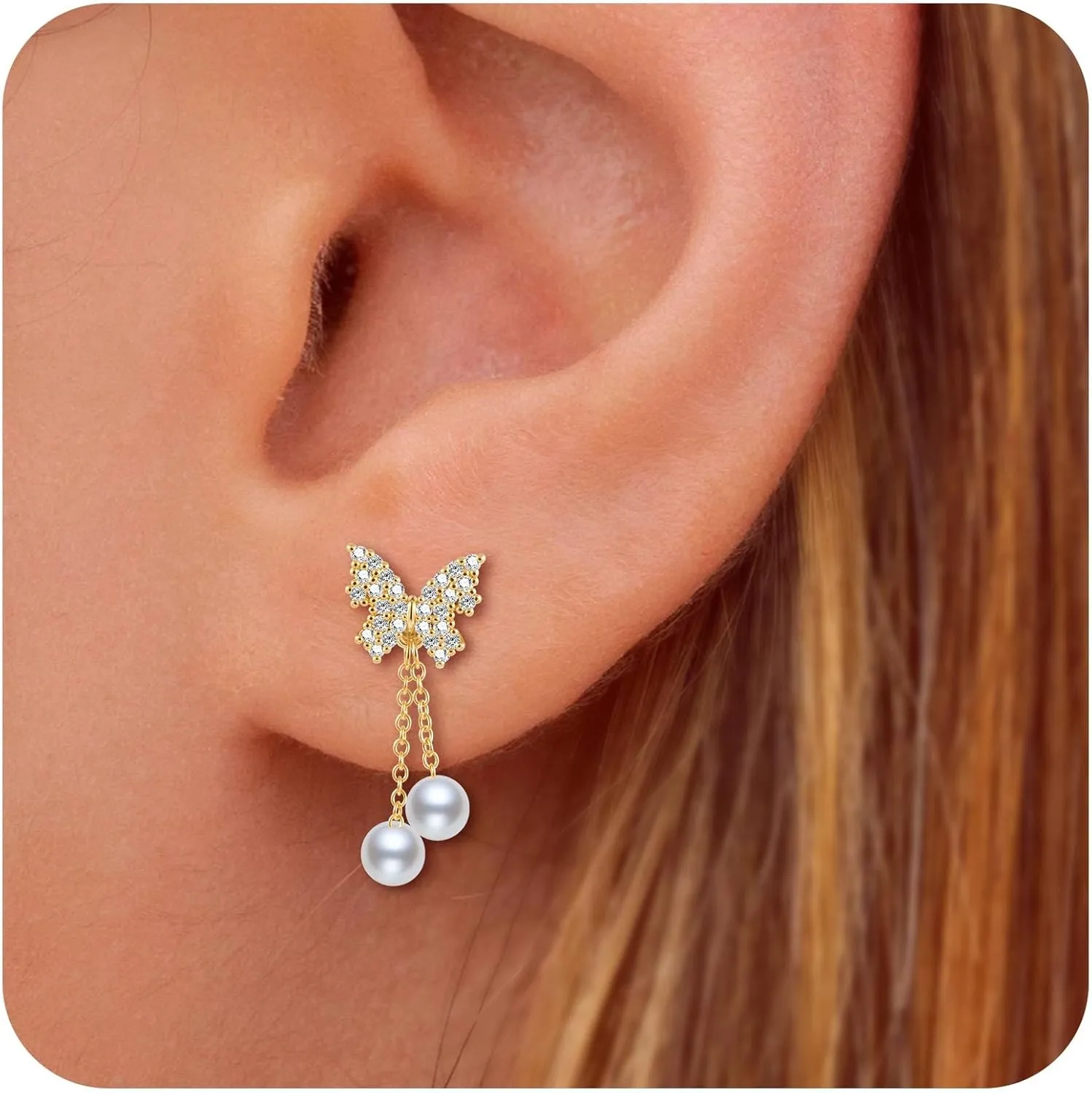 14K Gold Plated 925 Sterling Silver Posts Bow Earrings for Women, Cubic Zirconia Butterfly Stud Earrings, Hypoallergenic Earrings Fashion Jewelry Gifts for Women