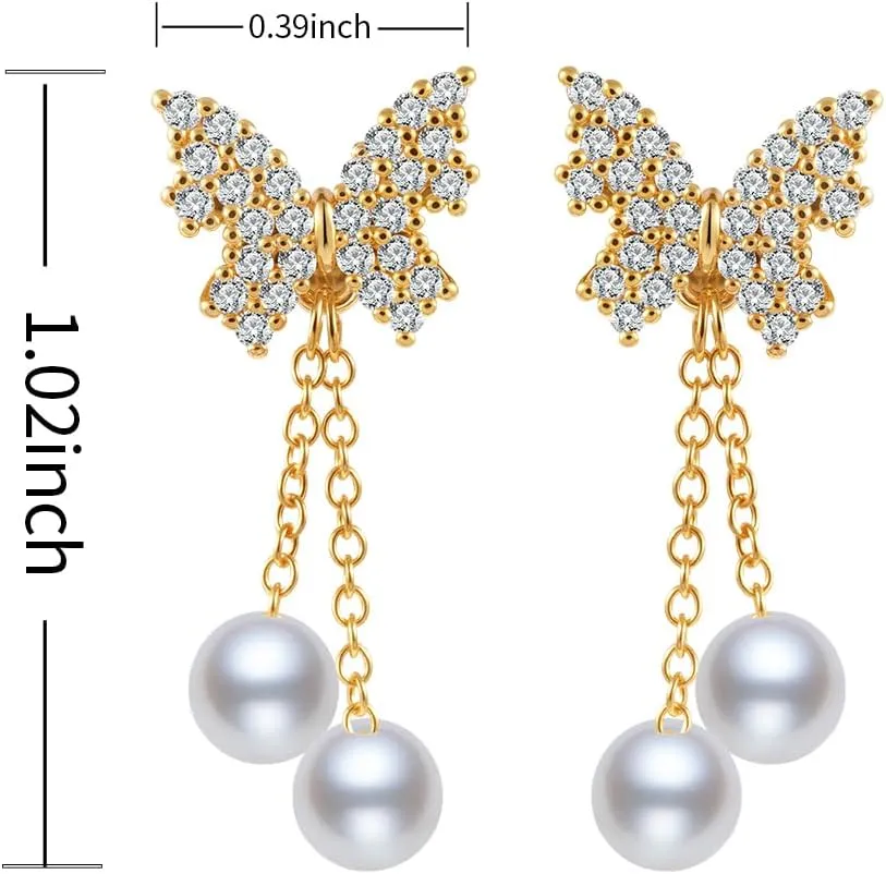 14K Gold Plated 925 Sterling Silver Posts Bow Earrings for Women, Cubic Zirconia Butterfly Stud Earrings, Hypoallergenic Earrings Fashion Jewelry Gifts for Women