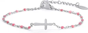 14K Gold Plated Cross Beaded Bracelet for Women, Religious Faith Cross Adjustable Stainless Steel Bracelet Link Chain Bracelet Confirmation Jewelry Gifts for Women