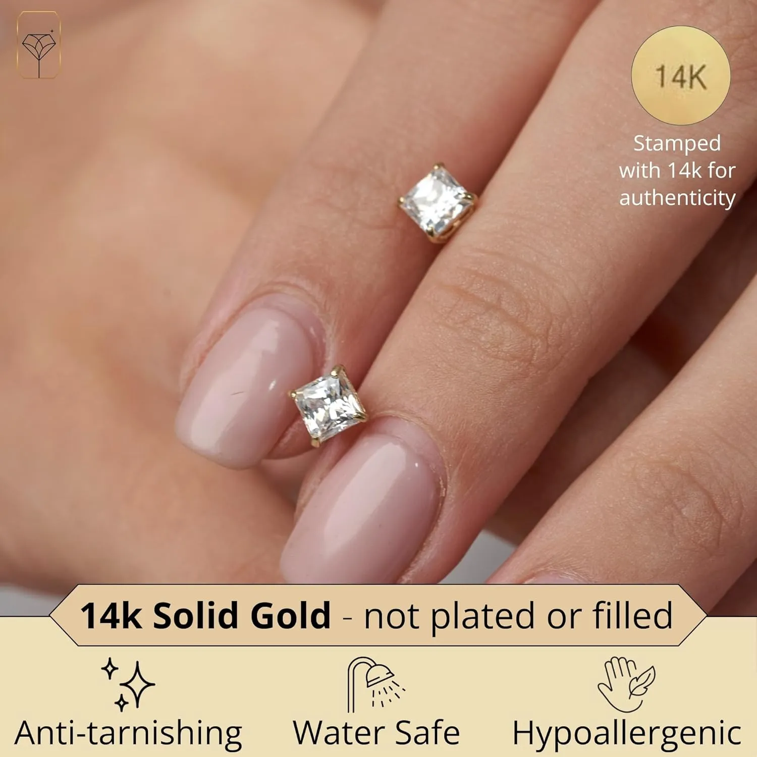 14K Gold Princess Cut CZ Stud Earrings for Women & Men | Cubic Zirconia Earrings Studs | 4MM-7MM CZ Gold Earrings by MAX   STONE