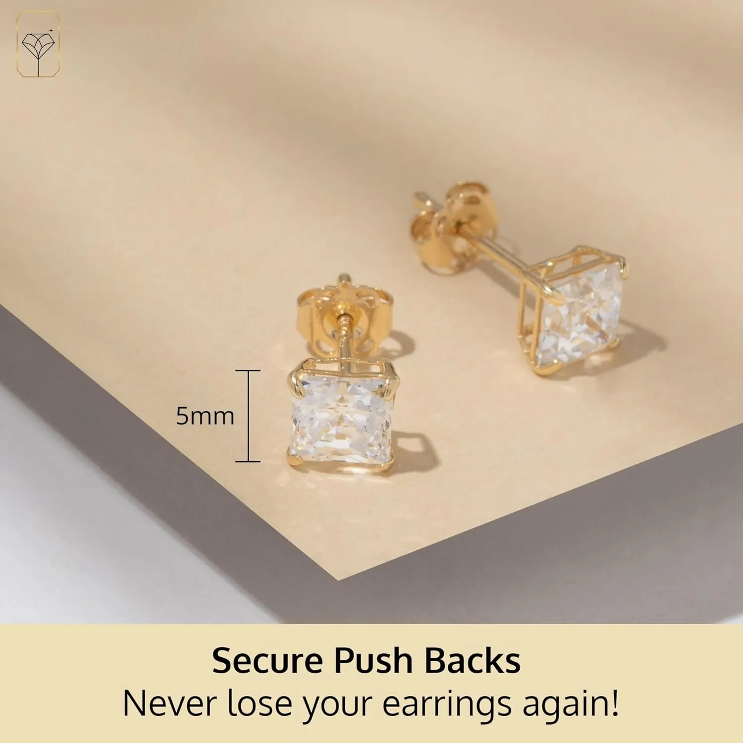 14K Gold Princess Cut CZ Stud Earrings for Women & Men | Cubic Zirconia Earrings Studs | 4MM-7MM CZ Gold Earrings by MAX   STONE