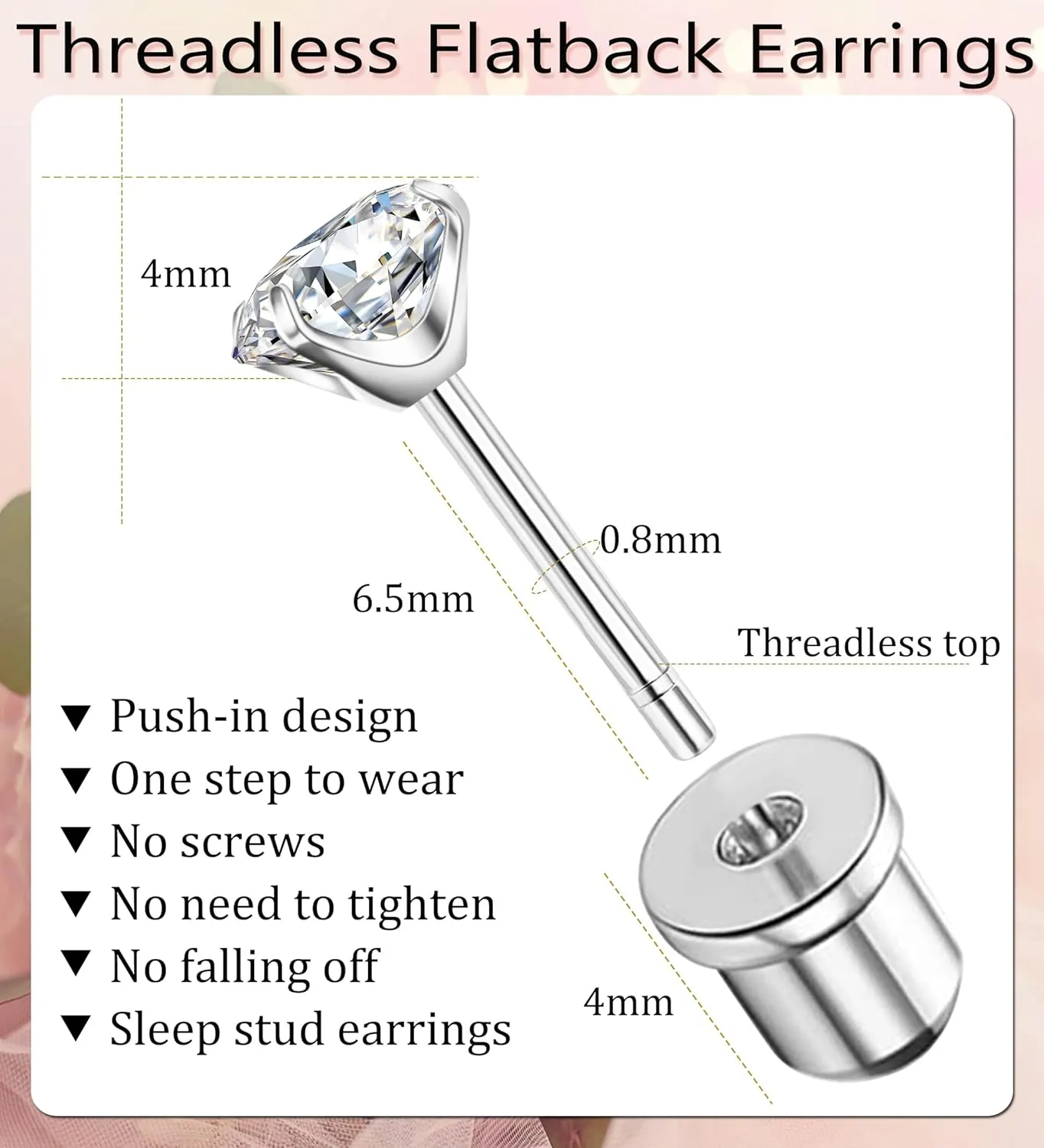 14K Gold Threadless Flat Back Earrings Leaf CZ Handmade Flatback Cartilage Earrings Studs Hypoallergenic Push in Nap Cartilage Earrings for Tragus Helix Piercing Jewelry Silver CZ