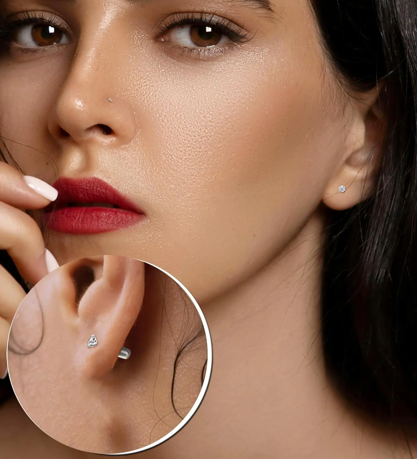 14K Gold Threadless Flat Back Earrings Leaf CZ Handmade Flatback Cartilage Earrings Studs Hypoallergenic Push in Nap Cartilage Earrings for Tragus Helix Piercing Jewelry Silver CZ