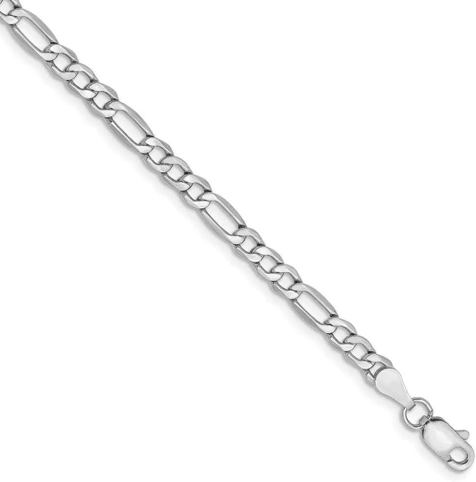 14k White Gold 3.5mm Semi-Solid Figaro Anklet Chain Fine Jewelry For Women Gifts For Her
