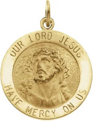 14k Yellow Gold 18mm Round Shape Our Lord Jesus Saint Medal Religious Pendant Fine Jewelry for Women Gifts for Her