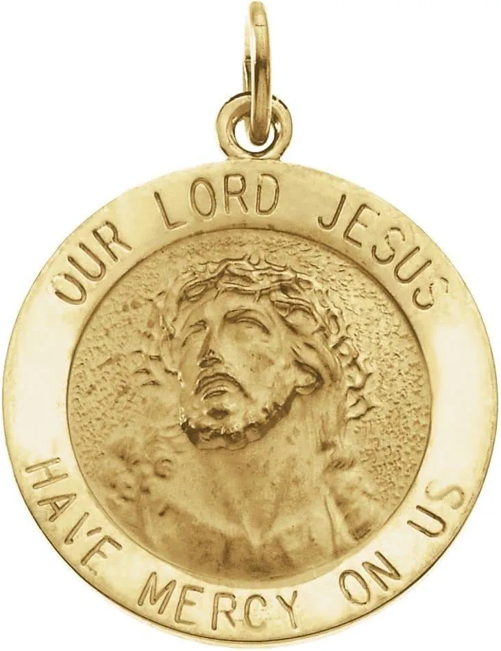 14k Yellow Gold 18mm Round Shape Our Lord Jesus Saint Medal Religious Pendant Fine Jewelry for Women Gifts for Her
