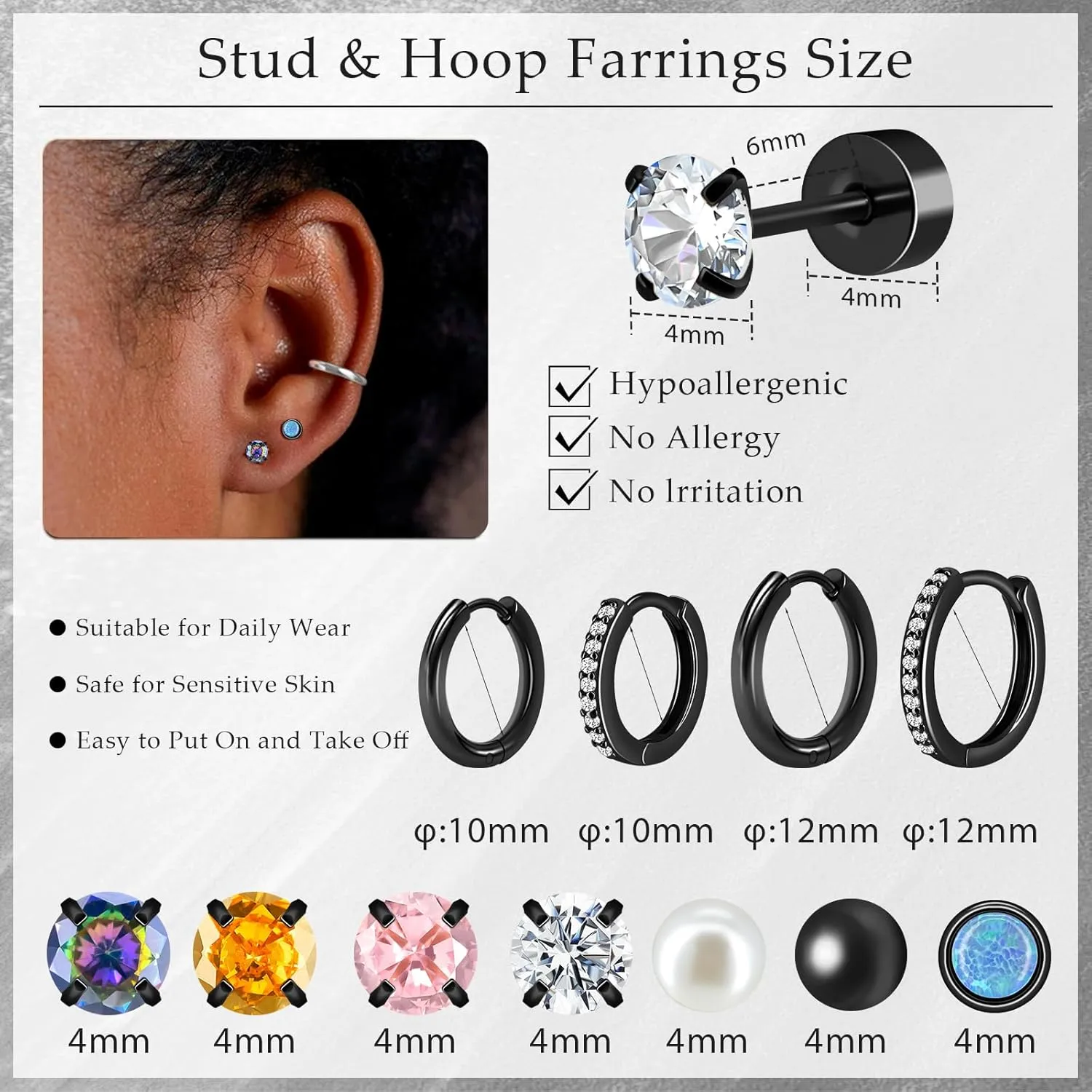 15 Pairs Earrings for Men, Stainless Steel Mens Stud Earrings Set Hypoallergenic Cross Dangle Hoop Earrings Fashion Piercing Jewelry Gift for Men Women