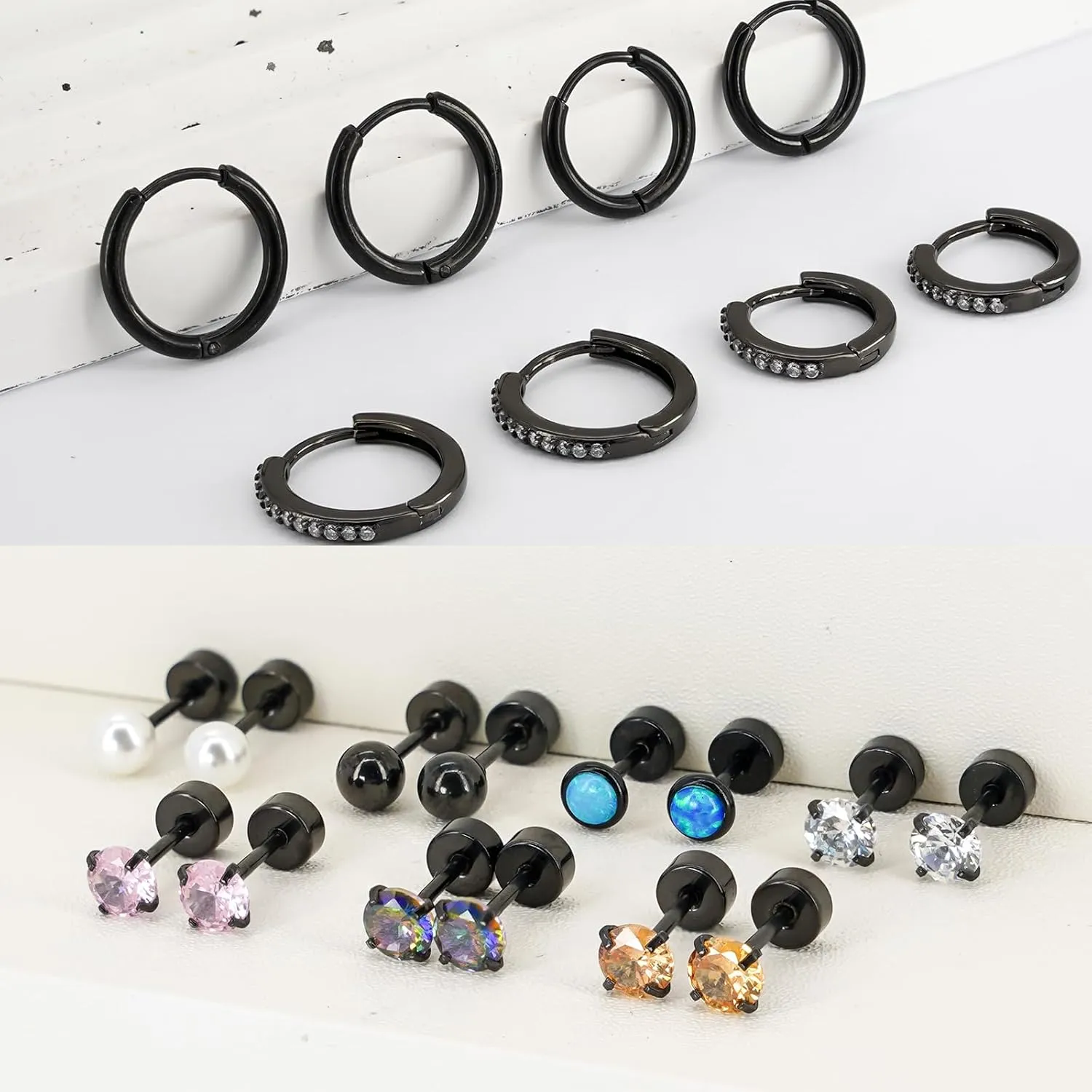 15 Pairs Earrings for Men, Stainless Steel Mens Stud Earrings Set Hypoallergenic Cross Dangle Hoop Earrings Fashion Piercing Jewelry Gift for Men Women