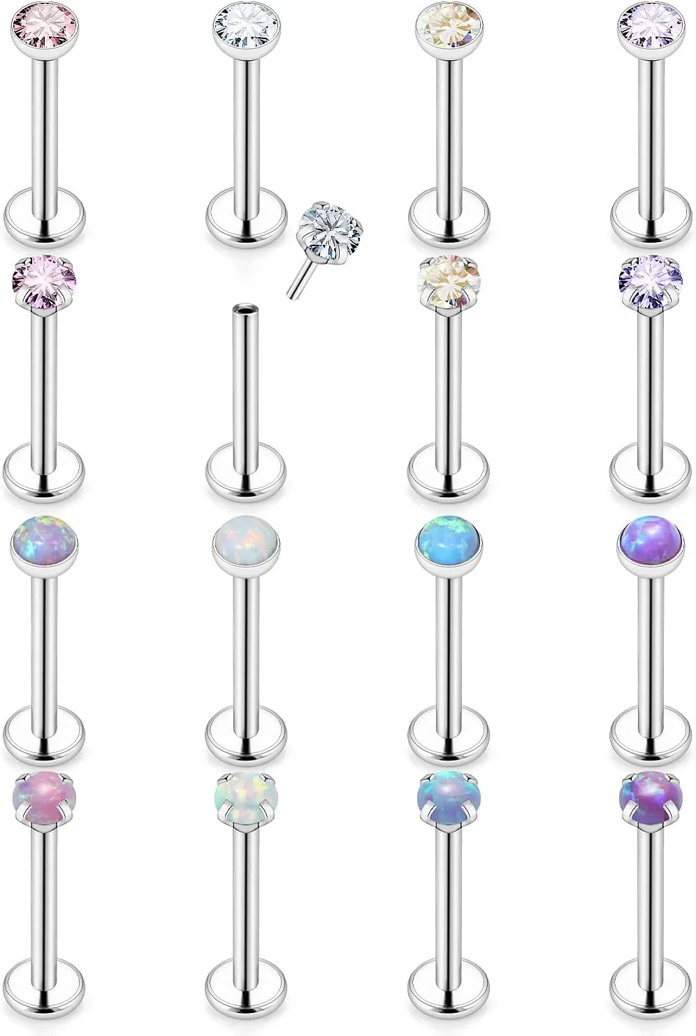 16G 18G 20G Threadless Push in Lip Rings for Women Stainless Steel Labret Jewelry Monroe Lip Ring Medusa Piercing Jewelry Tragus Helix Cartilage Earring Piercing Jewelry for Women Opal CZ
