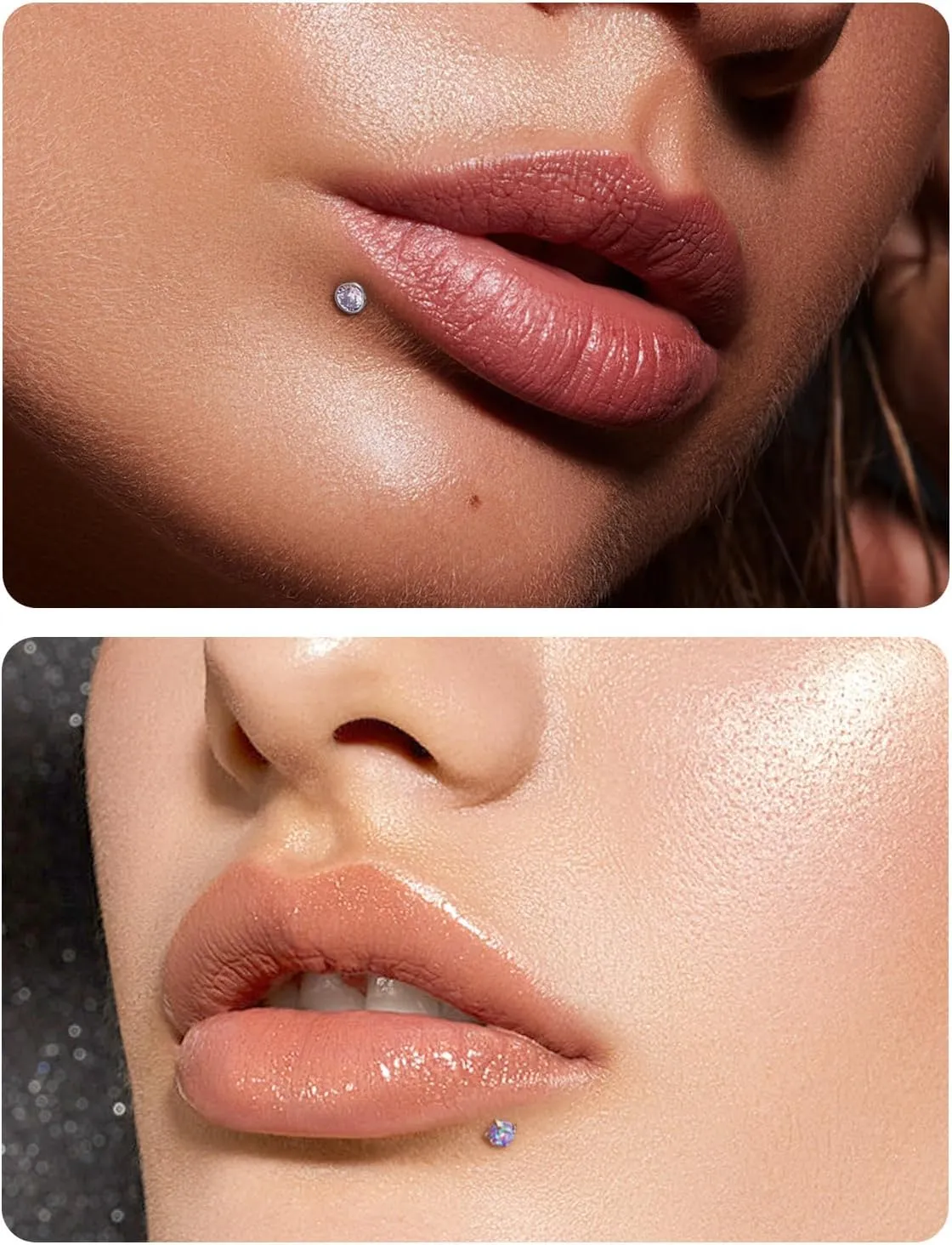16G 18G 20G Threadless Push in Lip Rings for Women Stainless Steel Labret Jewelry Monroe Lip Ring Medusa Piercing Jewelry Tragus Helix Cartilage Earring Piercing Jewelry for Women Opal CZ