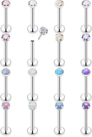 16G 18G 20G Threadless Push in Lip Rings for Women Stainless Steel Labret Jewelry Monroe Lip Ring Medusa Piercing Jewelry Tragus Helix Cartilage Earring Piercing Jewelry for Women Opal CZ