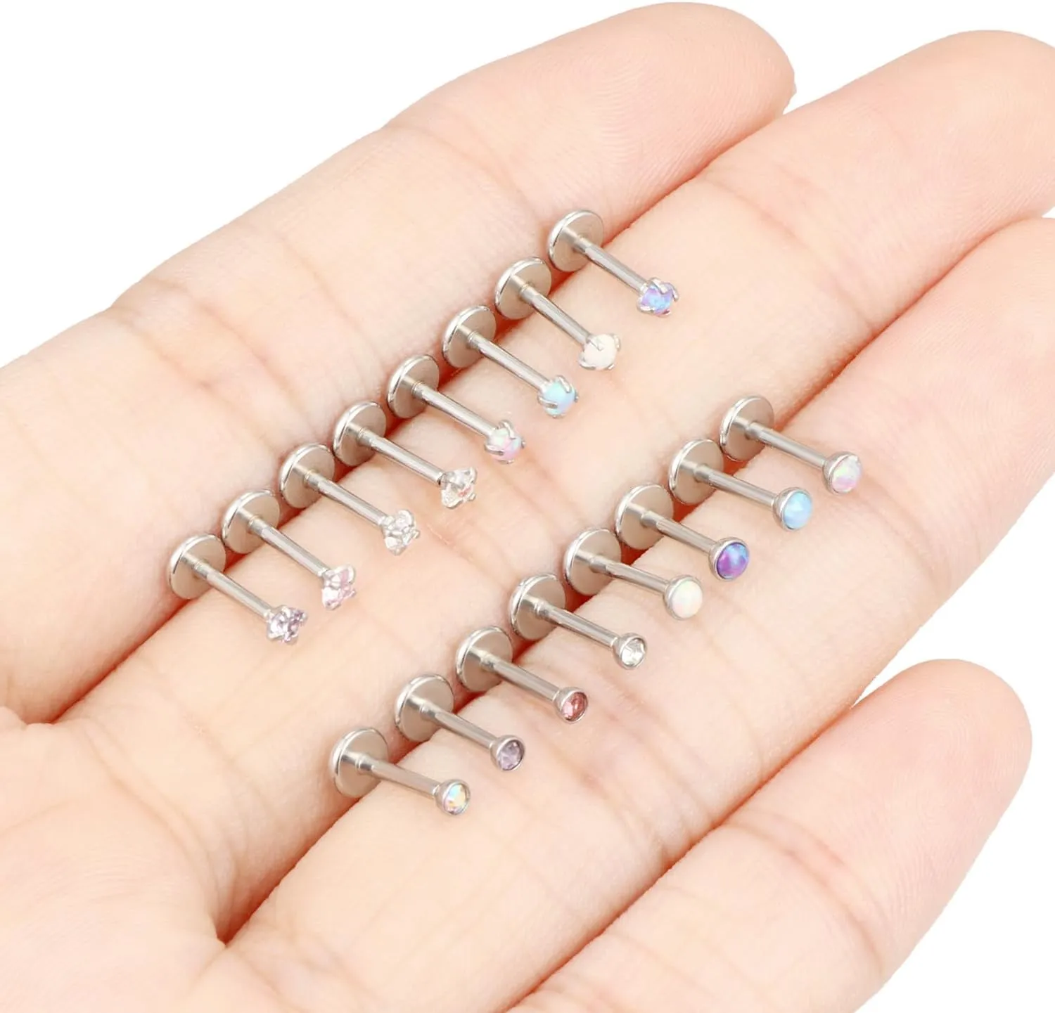 16G 18G 20G Threadless Push in Lip Rings for Women Stainless Steel Labret Jewelry Monroe Lip Ring Medusa Piercing Jewelry Tragus Helix Cartilage Earring Piercing Jewelry for Women Opal CZ