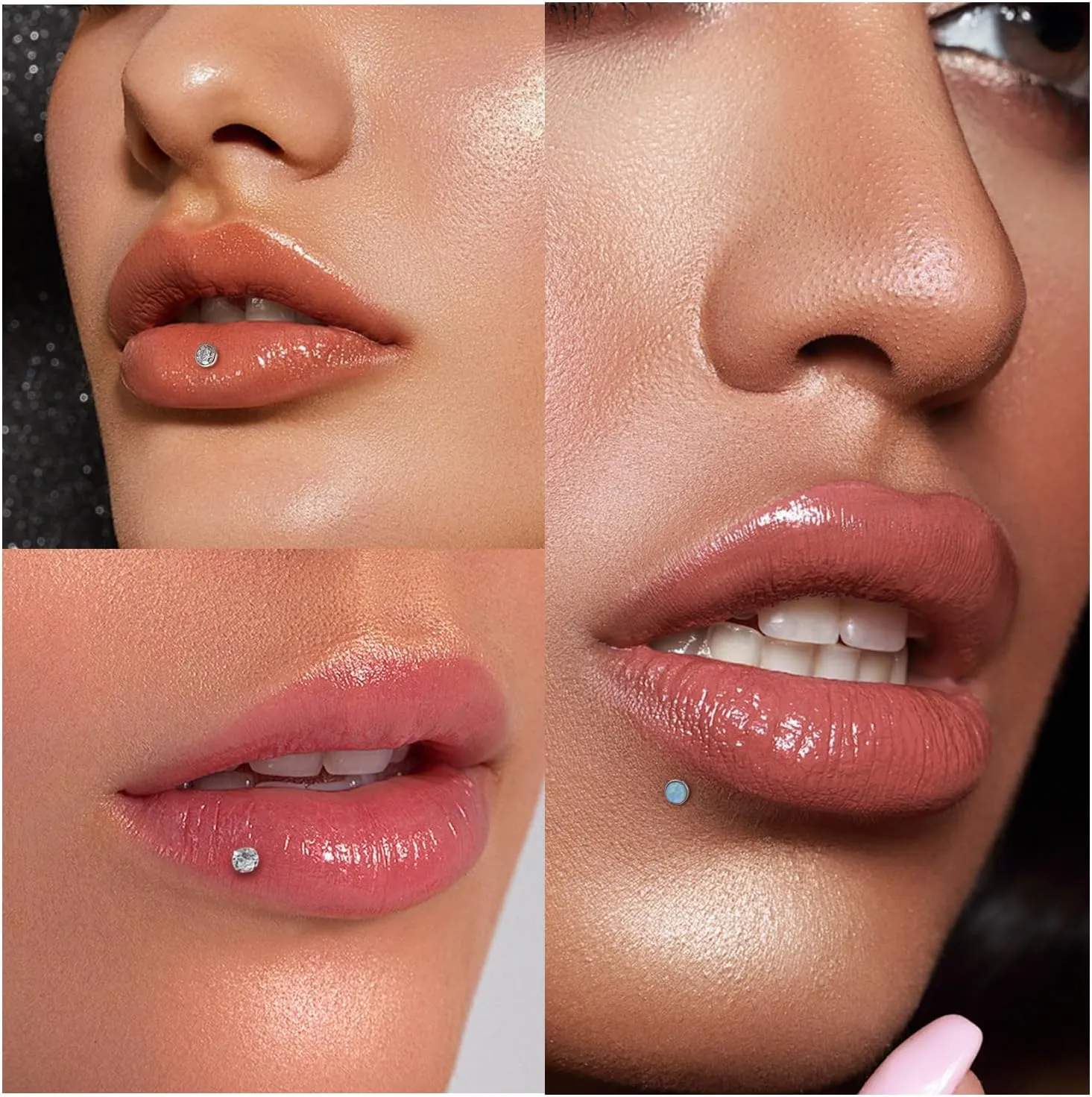 16G 18G 20G Threadless Push in Lip Rings for Women Stainless Steel Labret Jewelry Monroe Lip Ring Medusa Piercing Jewelry Tragus Helix Cartilage Earring Piercing Jewelry for Women Opal CZ