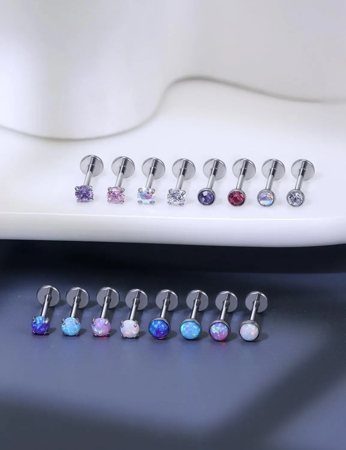 16G 18G 20G Threadless Push in Lip Rings for Women Stainless Steel Labret Jewelry Monroe Lip Ring Medusa Piercing Jewelry Tragus Helix Cartilage Earring Piercing Jewelry for Women Opal CZ